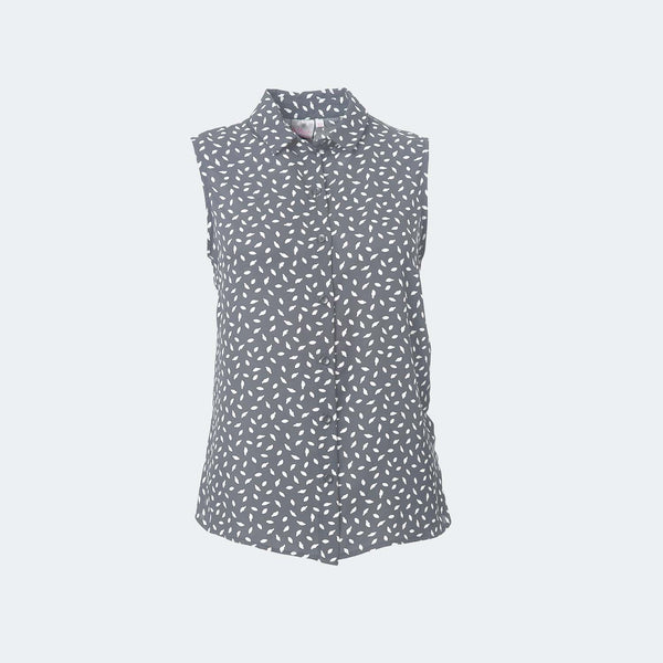 K229 Romy Ladies Sleeveless Leaf Print Blouse